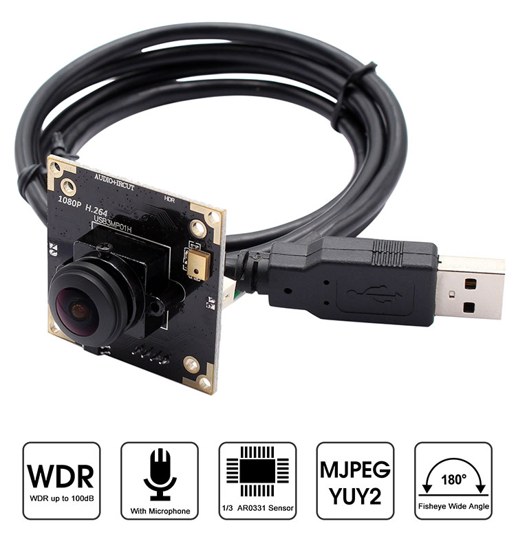 ELP 180 Degree lens Wide Angle Webcam HD 30fps 1080P WDR 100dB 3megapixel H.264 WDR USB Camera With Audio Recording